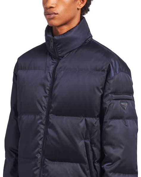 prada puffer jacket blue|prada nylon cropped puffer jacket.